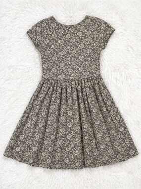 Kenny Floral‎ Lace Print Back Cut-Out Skater Dress Gray Beige Rayon Small